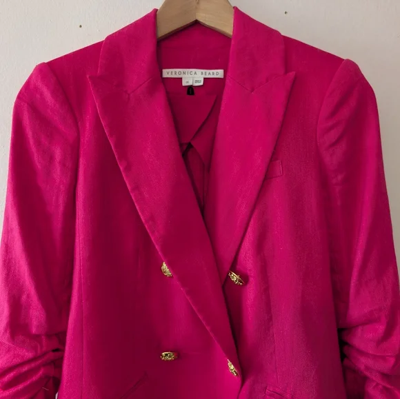 Veronica Beard Hirsh Pink Linen Dickey Jacket Blazer Size 00 - Picture 5 of 12
